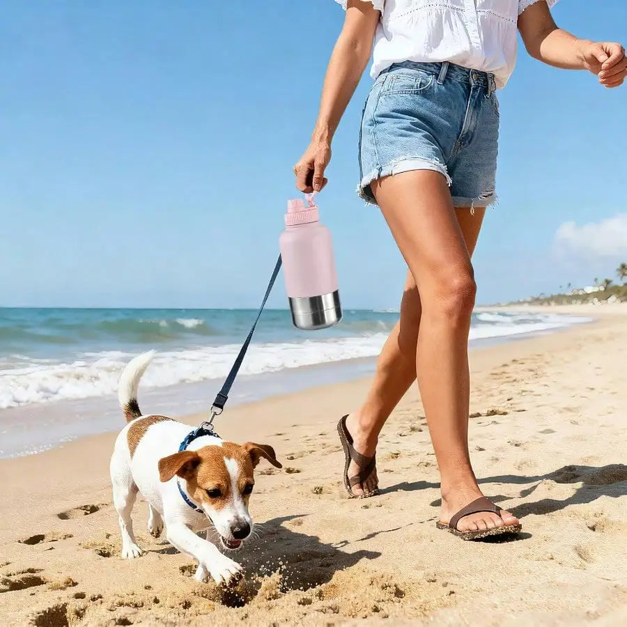 Insulated Dog Water Bottle With 2 Bowls, 32oz Travel Stainless Steel Double Wall , Portable Pet Dispenser, Gifts For Puppy Small Medium Dogs Walking Hiking And Camping