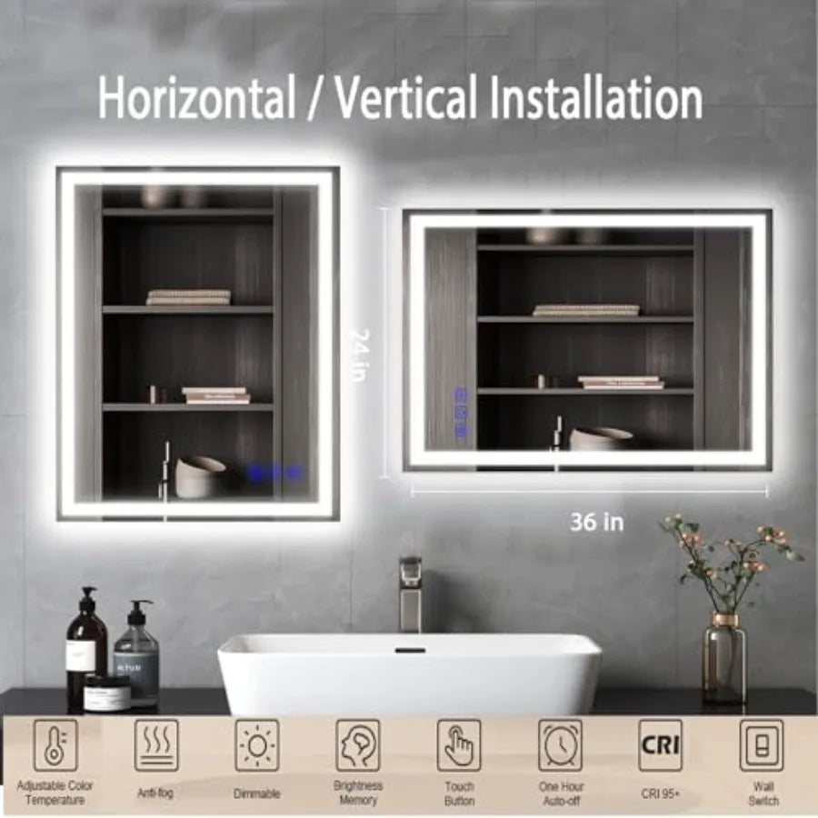 32x24 LED Bathroom Mirror with Lights LED Mirror for Bathroom Makeup Vanity Smart Mirror Lighted Front and BacklitStepless Dimm