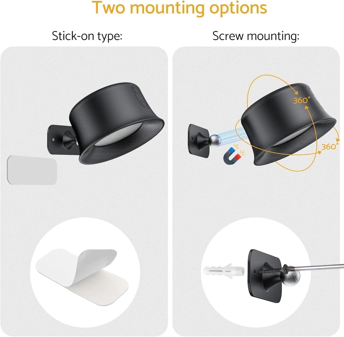 2Pack LED Wall Lights, Battery Wall Sconce,Magnetic Wireless Rechargeable Ambient Lights, Auxiliary Light rotates 360°, 3 Color