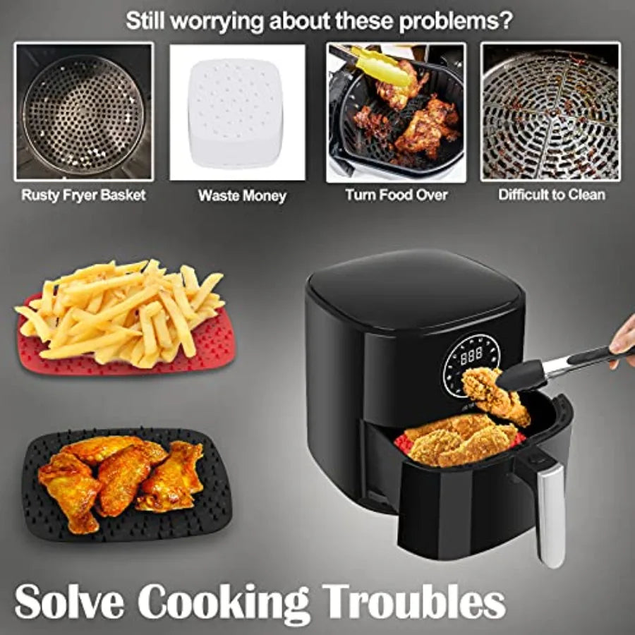 Upgrade Reusable Air Fryer Liners with Raised Silicone Patented Product BPA Free Non-Stick Silicone Air Fryer Mats Air Fryer Si