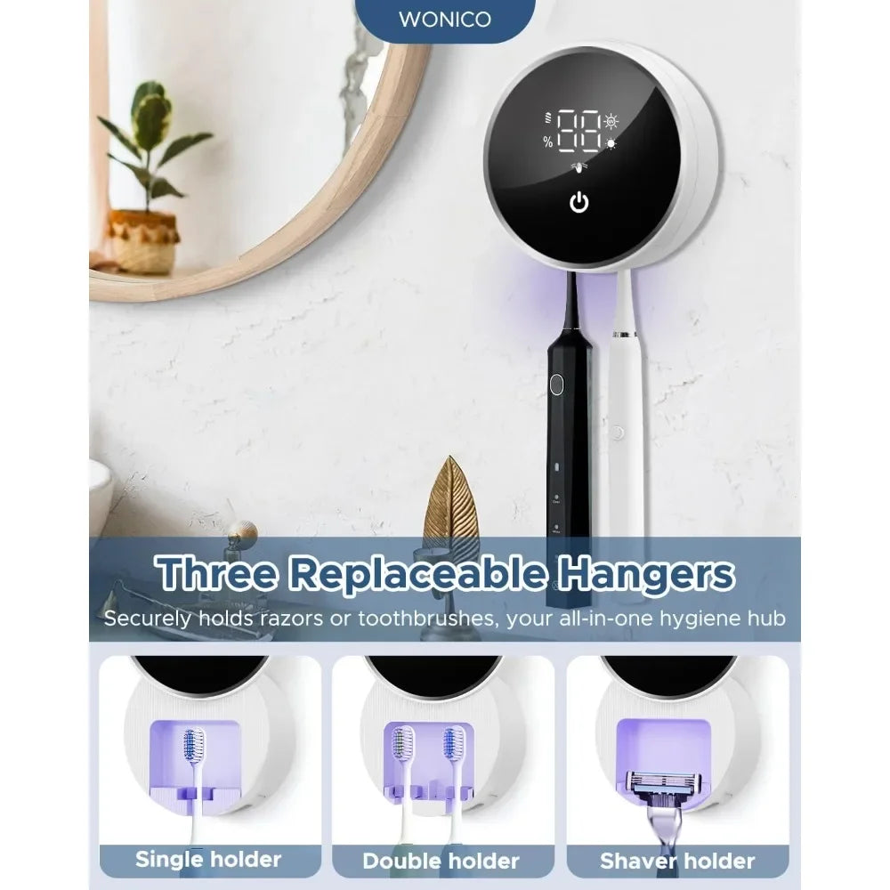 Toothbrush Holders for Bathroom, WONICO Toothbrush Sanitizer Holder, Tooth Brush Wall-Mounted Cleaner Organizer with