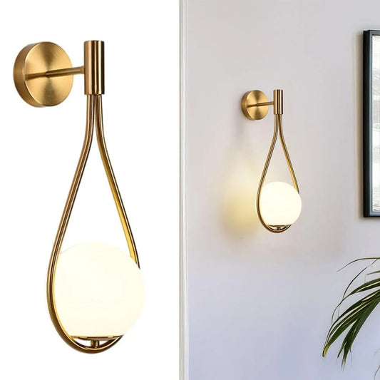 LED Indoor Wall Light, Gold Globe Wall Lamp, White Glass Shade, Metal Wall Sconce for Restaurant Headboard, Living Room No Bulb