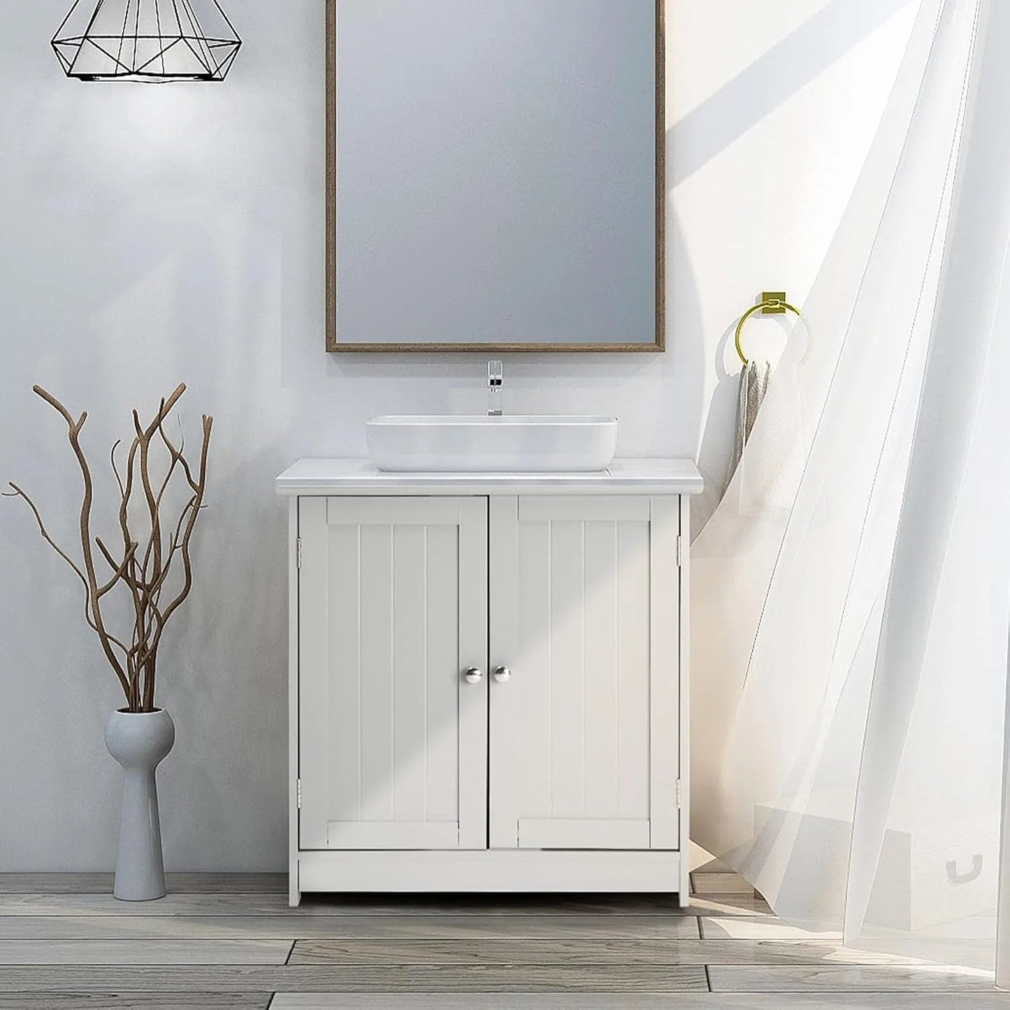 Pedestal Sink Cabinet Traditional Under Sink Storage Cabinet White Bathroom Vanity with 2 Doors Adjustabel Shelf 23.6" x