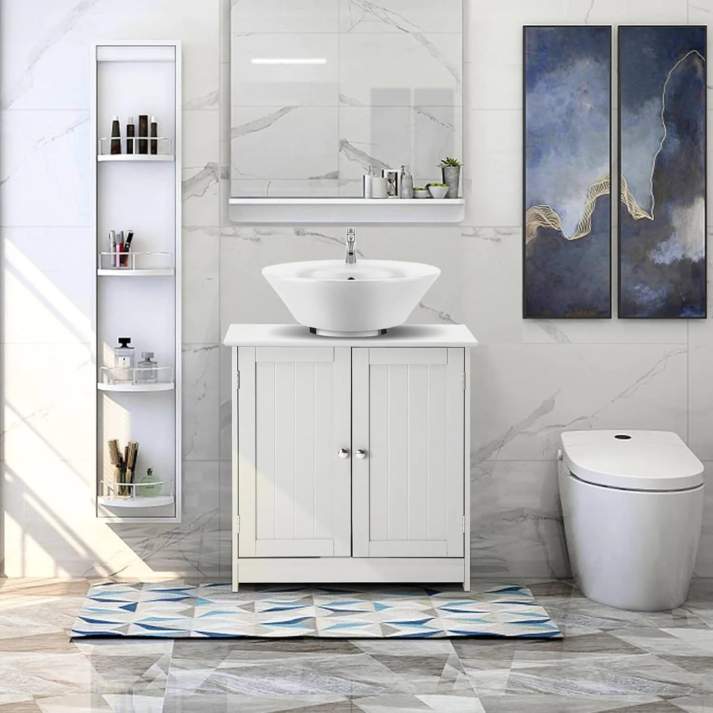 Pedestal Sink Cabinet Traditional Under Sink Storage Cabinet White Bathroom Vanity with 2 Doors Adjustabel Shelf 23.6" x