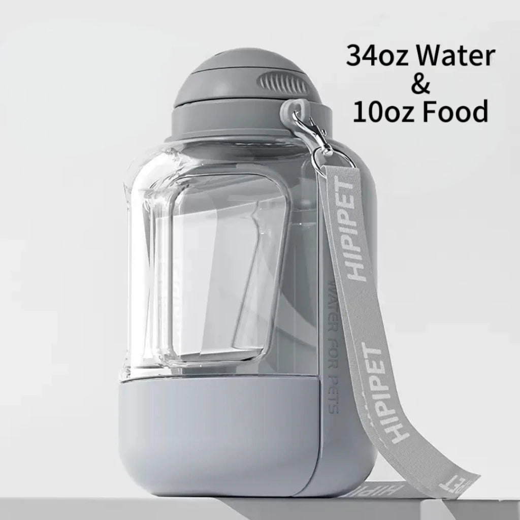 HIPIPET Portable Dog Water Bottle with Food Container 34oz Water & 10oz Food Leakproof BPA-Free Pet Water Dispenser for Outdoor