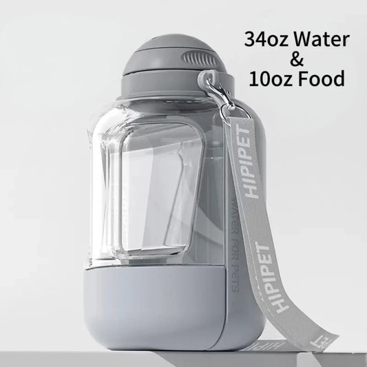 HIPIPET Portable Dog Water Bottle with Food Container 34oz Water & 10oz Food Leakproof BPA-Free Pet Water Dispenser for Outdoor