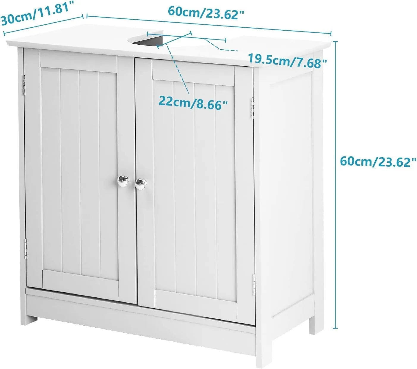 Pedestal Sink Cabinet Traditional Under Sink Storage Cabinet White Bathroom Vanity with 2 Doors Adjustabel Shelf 23.6" x