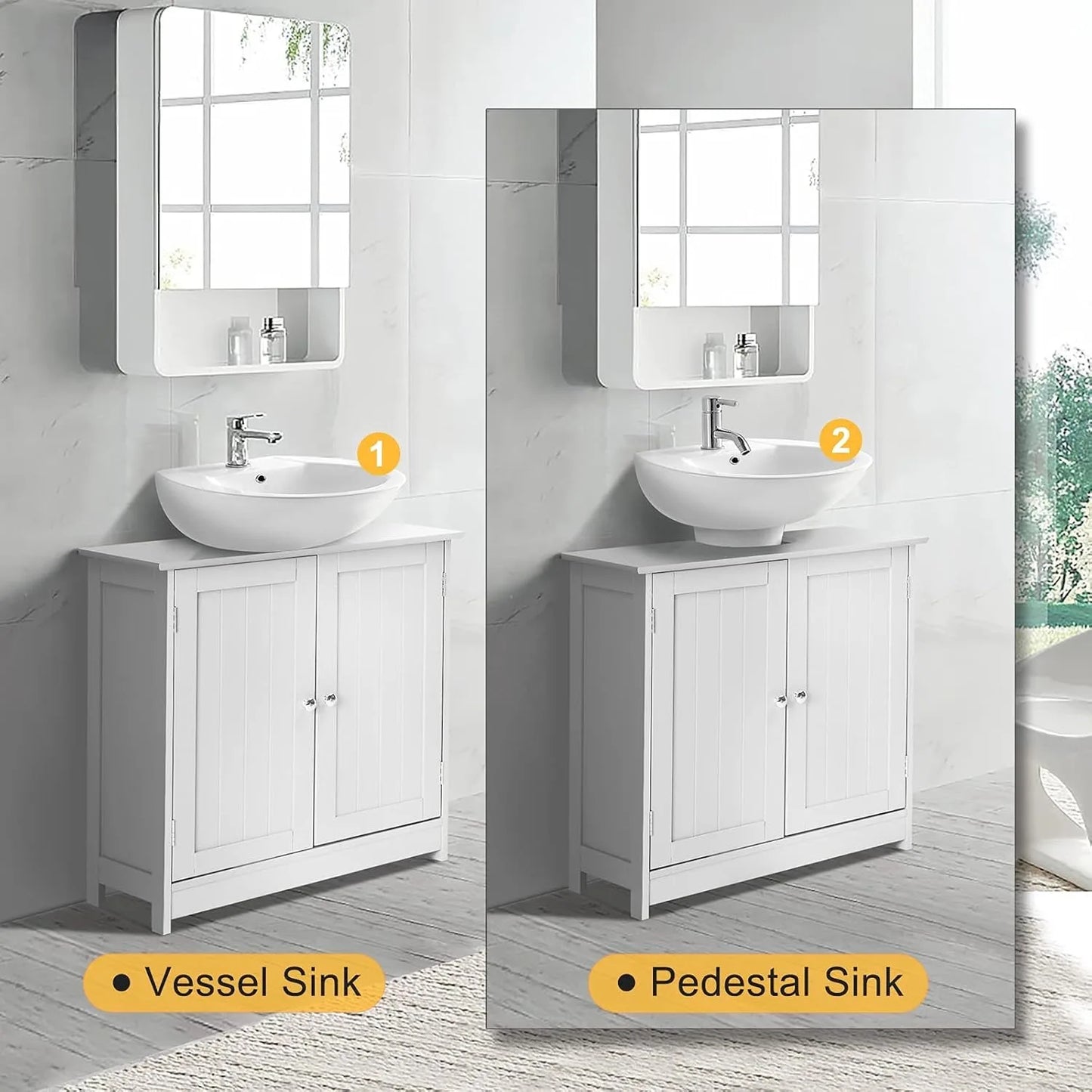 Pedestal Sink Cabinet Traditional Under Sink Storage Cabinet White Bathroom Vanity with 2 Doors Adjustabel Shelf 23.6" x