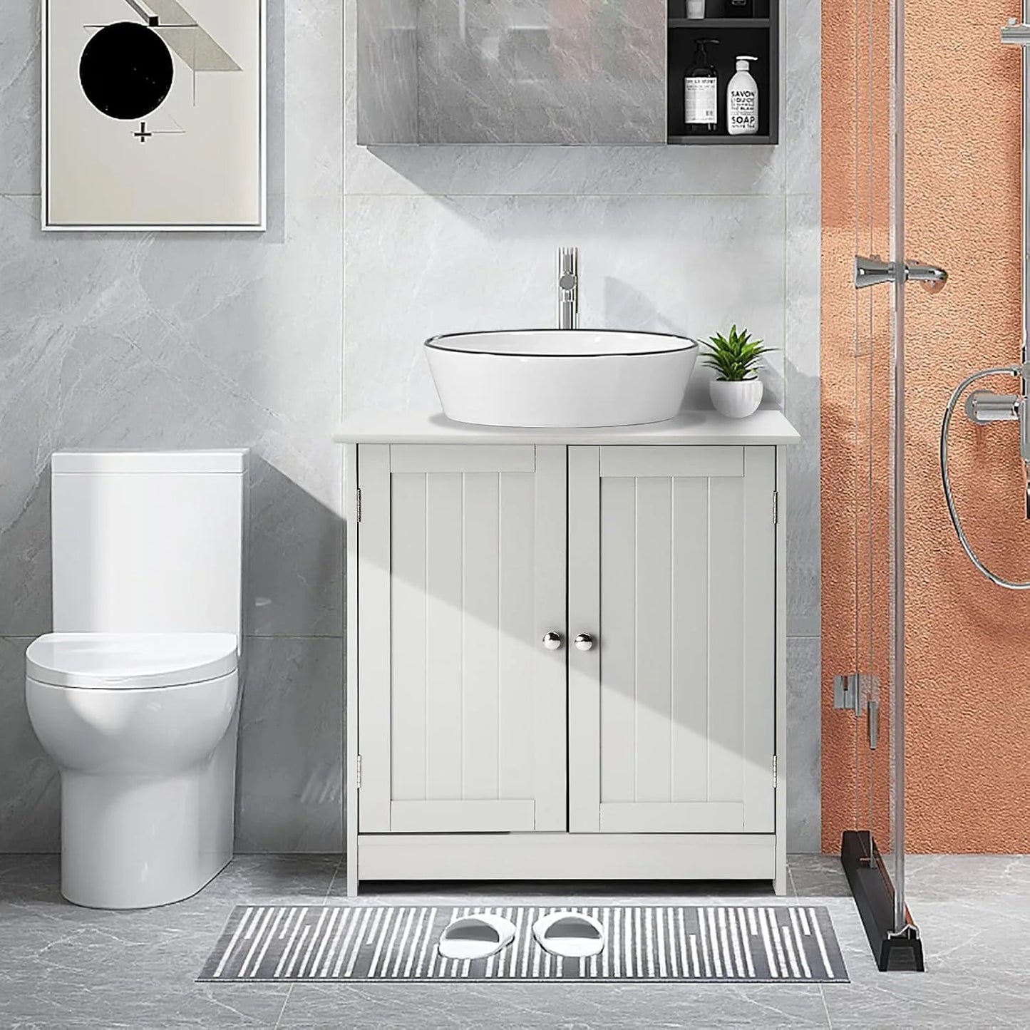 Pedestal Sink Cabinet Traditional Under Sink Storage Cabinet White Bathroom Vanity with 2 Doors Adjustabel Shelf 23.6" x