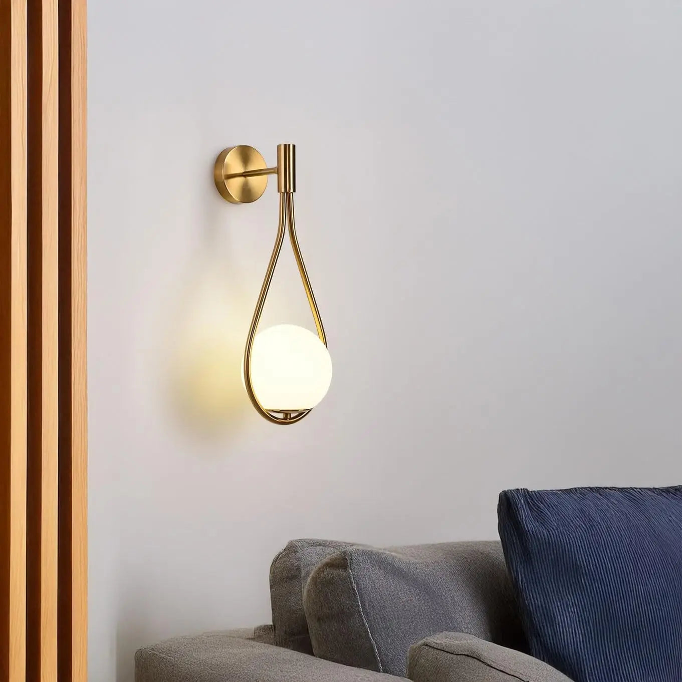 LED Indoor Wall Light, Gold Globe Wall Lamp, White Glass Shade, Metal Wall Sconce for Restaurant Headboard, Living Room No Bulb