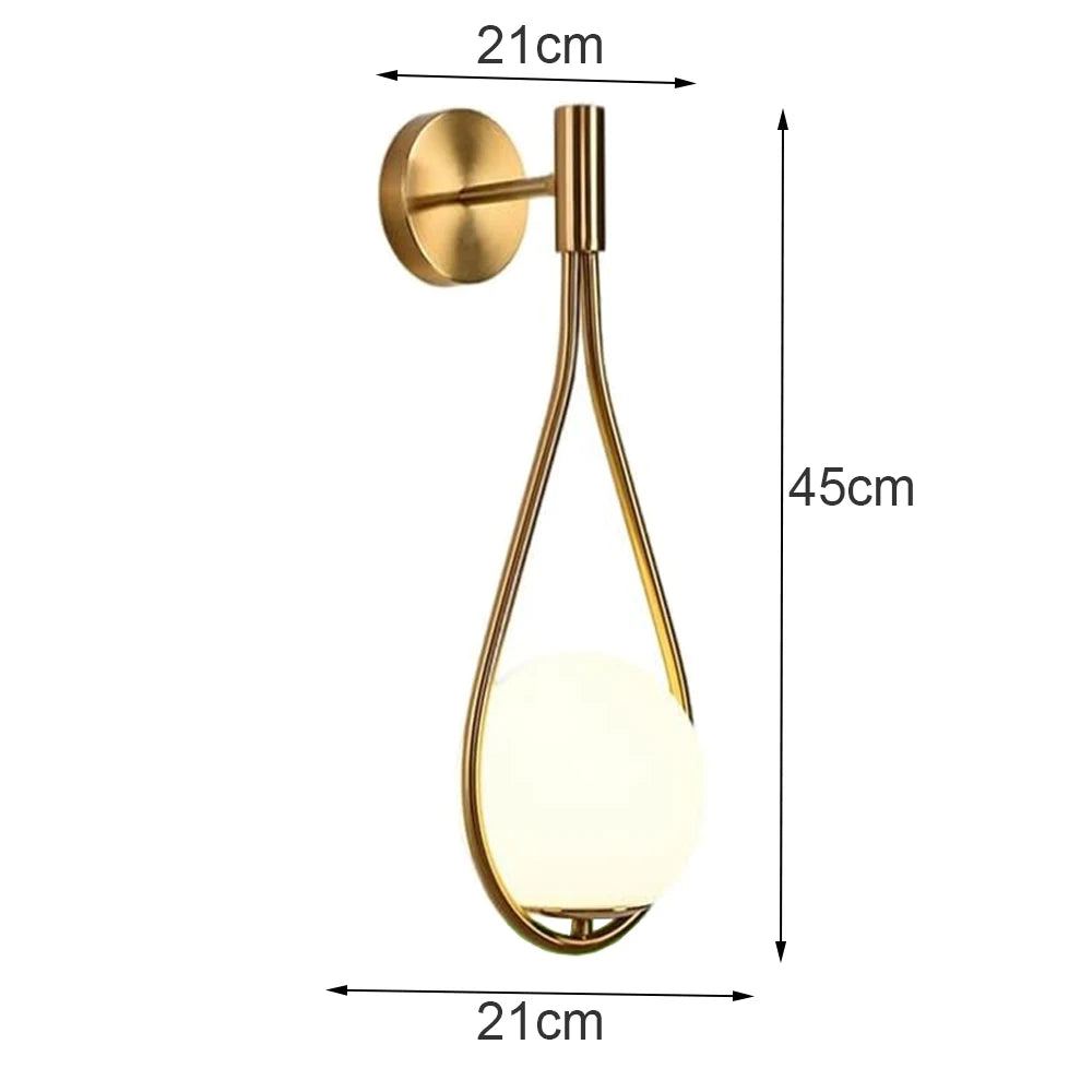 LED Indoor Wall Light, Gold Globe Wall Lamp, White Glass Shade, Metal Wall Sconce for Restaurant Headboard, Living Room No Bulb