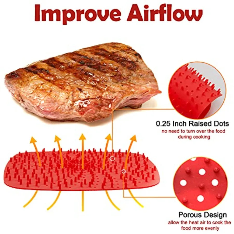 Upgrade Reusable Air Fryer Liners with Raised Silicone Patented Product BPA Free Non-Stick Silicone Air Fryer Mats Air Fryer Si