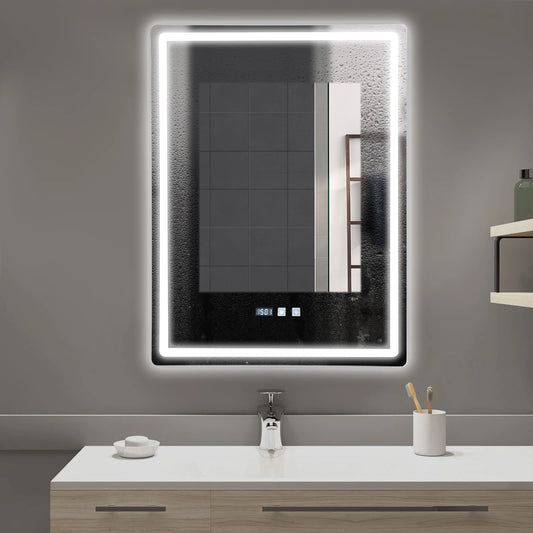 Led Bathroom Mirror Wall Mounted Anti Fog Lighted Smart Vanity Mirror with Time & Temperature Display