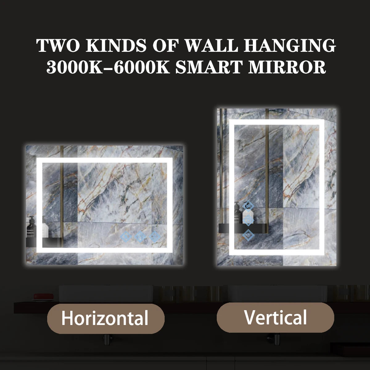 Modern LED Bathroom Vanity Mirror with 3 Colors Lighting, Dimmable, Anti-Fog, Smart Touch Button - 48 x 36inch Wall Mirrors