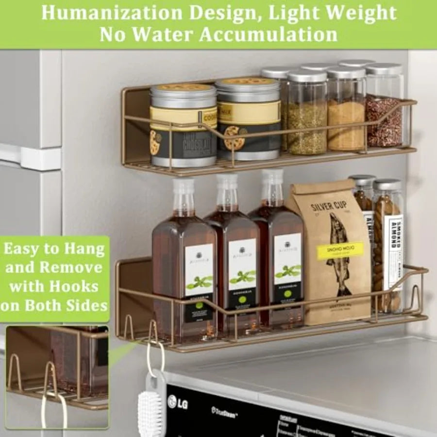 Magnetic Spice Rack for Refrigerator, Magnetic Fridge Shelves W/Adjustable Paper Towel Holder, Hook Rack, Moveable Spice Organi