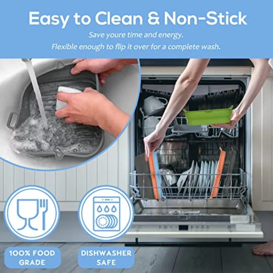Silicone Air Fryer Liners Square - Reusable Airfryer Collapsible Basket - Easy to Clean Air Fryers Pot for 5.8 to 8 Qt Baking T