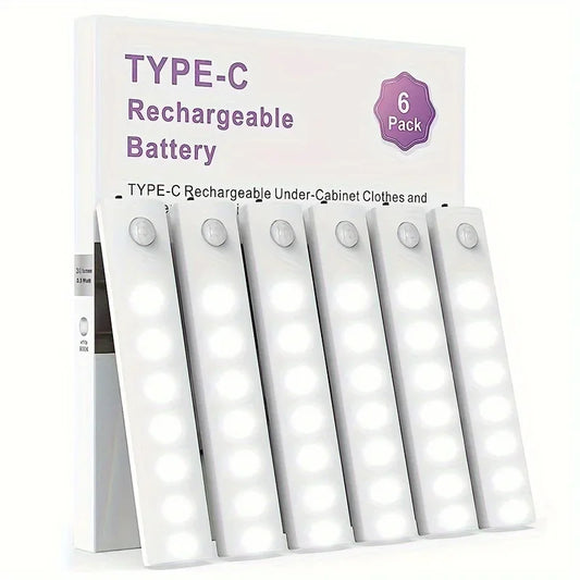 Under Cabinet Lights 6 Pack Motion Sensor Light Indoor LED USB-C Rechargeable Battery Operated Stick-On Light for Kitchen Night