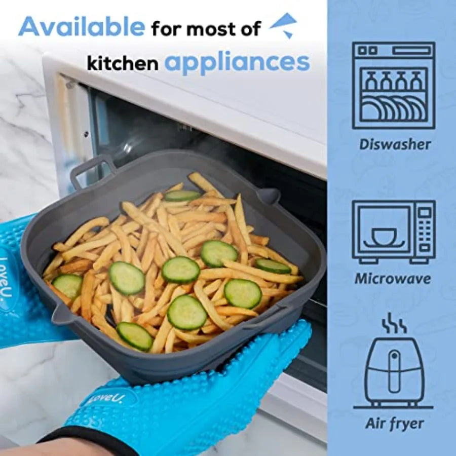 Silicone Air Fryer Liners Square - Reusable Airfryer Collapsible Basket - Easy to Clean Air Fryers Pot for 5.8 to 8 Qt Baking T