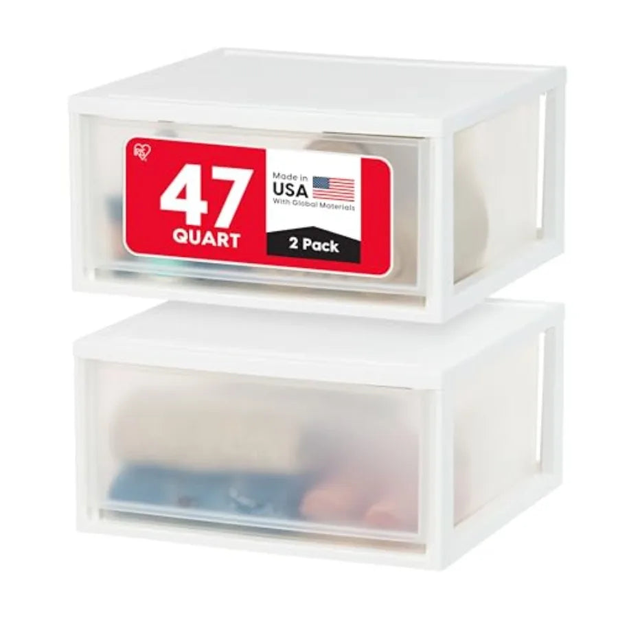 Extra-Large Stackable Storage Drawer Plastic Drawer Organizer with Clear Doors, for Pantry Bedroom Closet Kitchen Under-Sink Ho