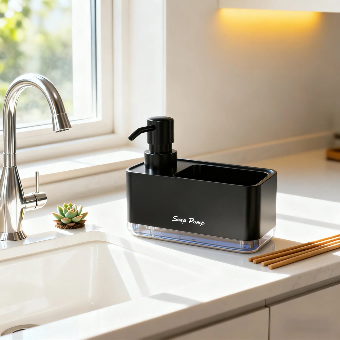 Kitchen dish soap dispenser with sponge holder, kitchen liquid soap dispenser with sponge storage