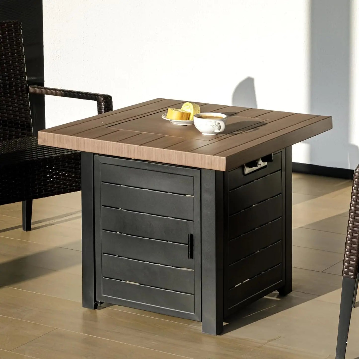 28 Inch Propane Fire Pit Table, Outdoor Gas Fire Pits with Lid & Lava Rock, 50000 BTU Firepit