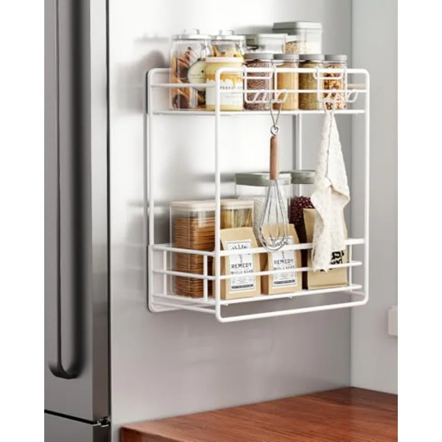 2 Tier Magnetic Shelves for Washing Machine Magnetic Spice Rack for Refrigerator Laundry Room and Kitchen Organizer Storage Bas