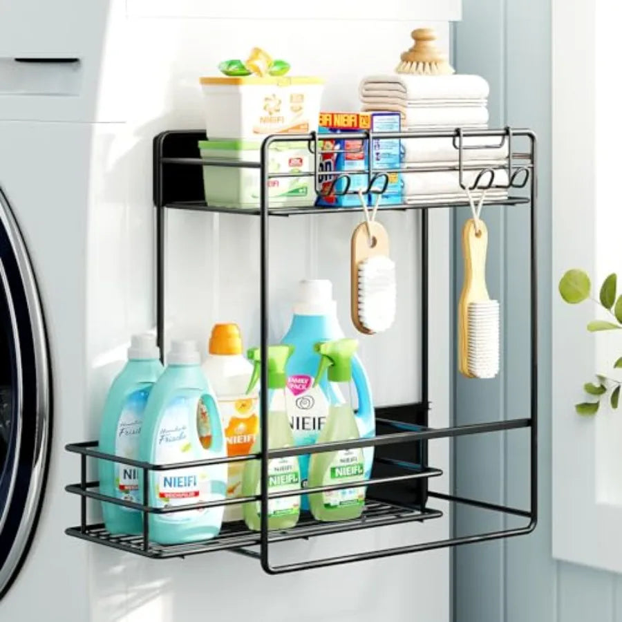 2 Tier Magnetic Shelves for Washing Machine Magnetic Spice Rack for Refrigerator Laundry Room and Kitchen Organizer Storage Bas