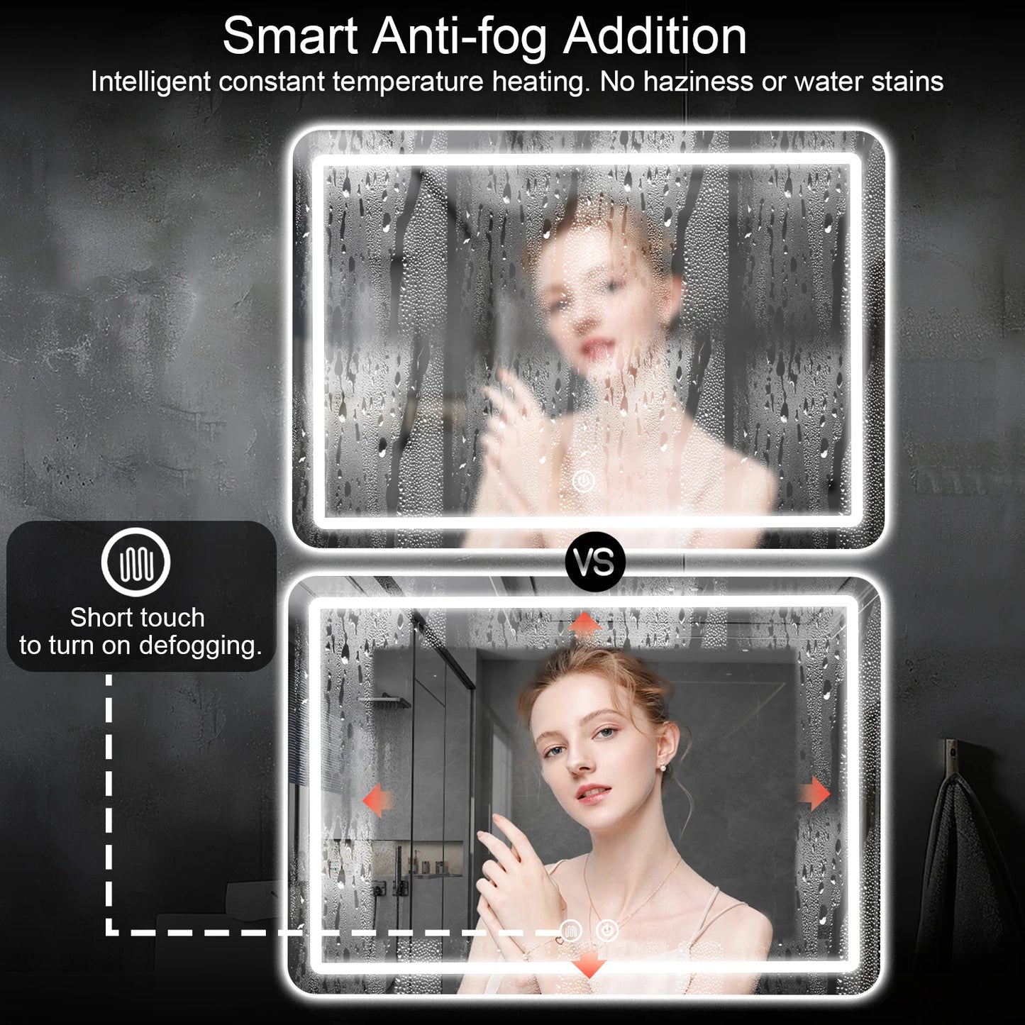 90*60cm Round LED Bathroom Mirror Vanity Mirrors Backlit Lights Fogless Makeup Mirror Wall Mounted Demister Dimmable Glass