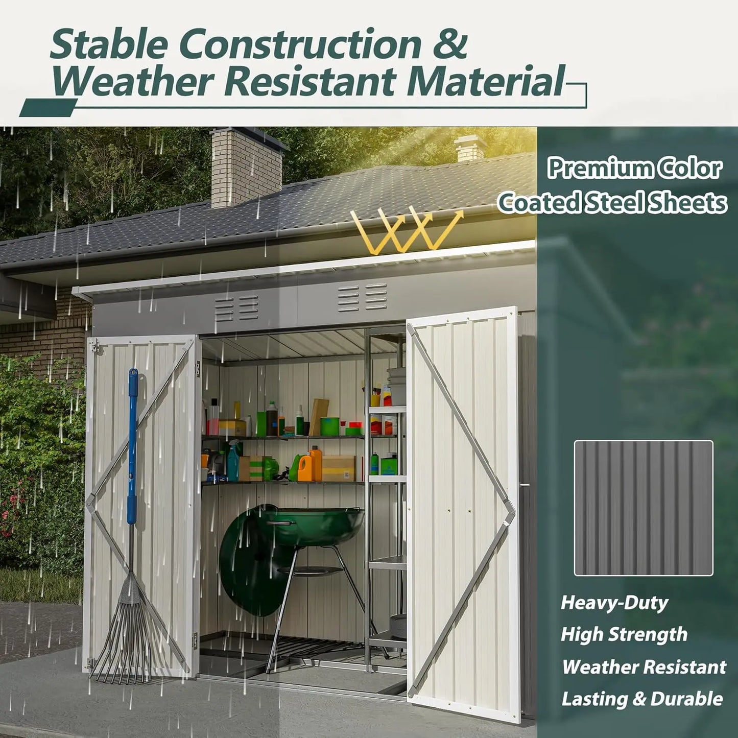 Outdoor Storage Shed, 8 X 4 FT Large Metal Utility Tool Sheds with Floor Frame, Steel Garden Shed for Backyard Garden Customized