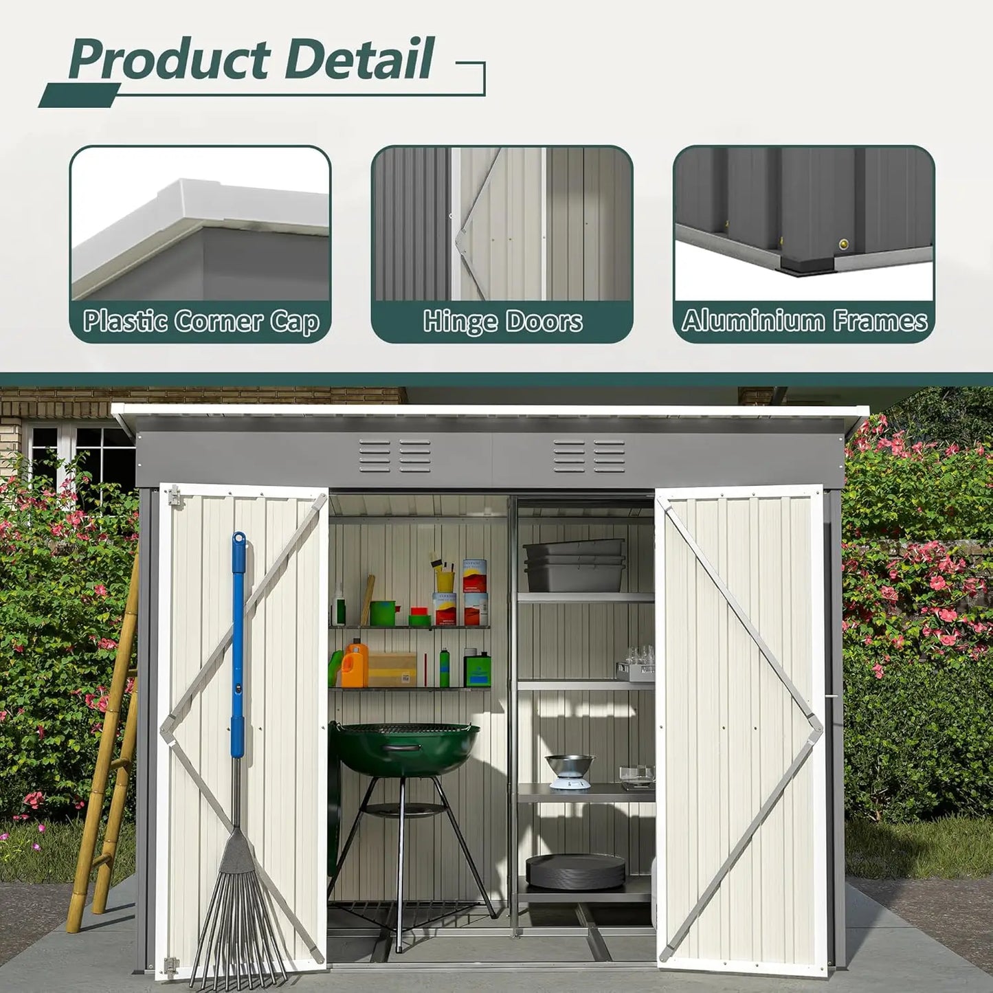 Outdoor Storage Shed, 8 X 4 FT Large Metal Utility Tool Sheds with Floor Frame, Steel Garden Shed for Backyard Garden Customized