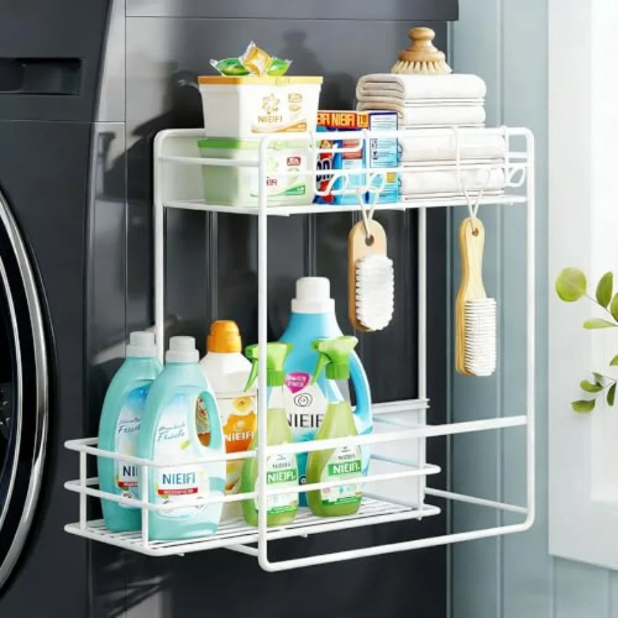 2 Tier Magnetic Shelves for Washing Machine Magnetic Spice Rack for Refrigerator Laundry Room and Kitchen Organizer Storage Bas