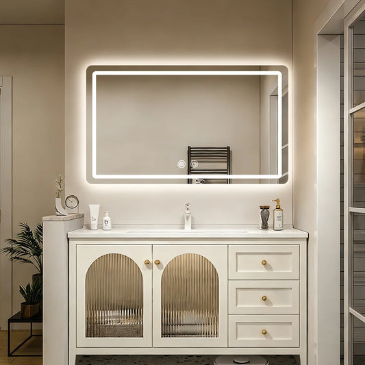 90*60cm Round LED Bathroom Mirror Vanity Mirrors Backlit Lights Fogless Makeup Mirror Wall Mounted Demister Dimmable Glass