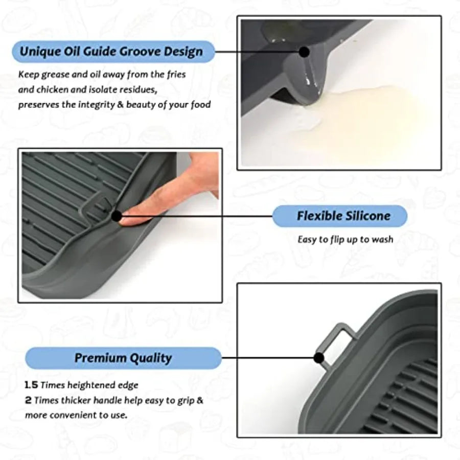 Silicone Air Fryer Liners Square - Reusable Airfryer Collapsible Basket - Easy to Clean Air Fryers Pot for 5.8 to 8 Qt Baking T
