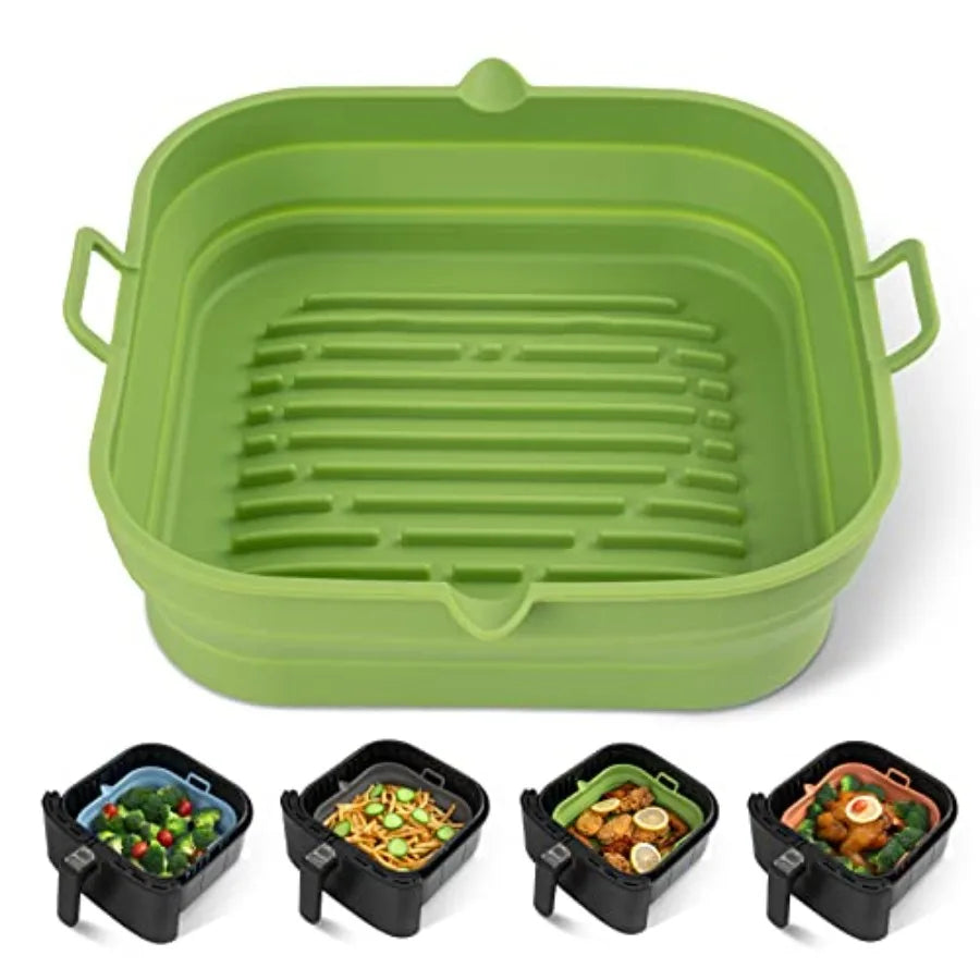 Silicone Air Fryer Liners Square - Reusable Airfryer Collapsible Basket - Easy to Clean Air Fryers Pot for 5.8 to 8 Qt Baking T