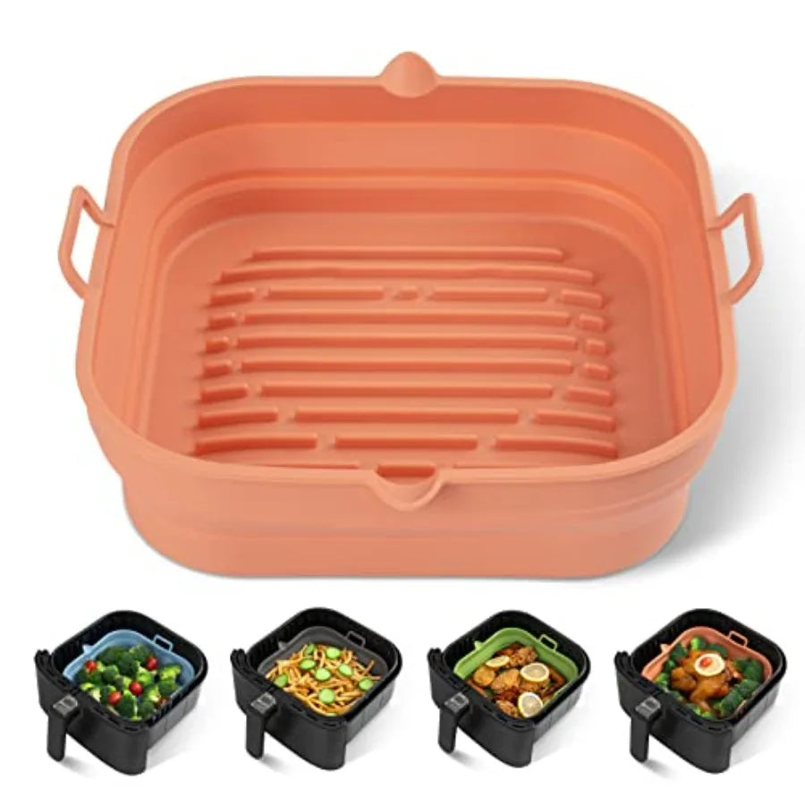 Silicone Air Fryer Liners Square - Reusable Airfryer Collapsible Basket - Easy to Clean Air Fryers Pot for 5.8 to 8 Qt Baking T