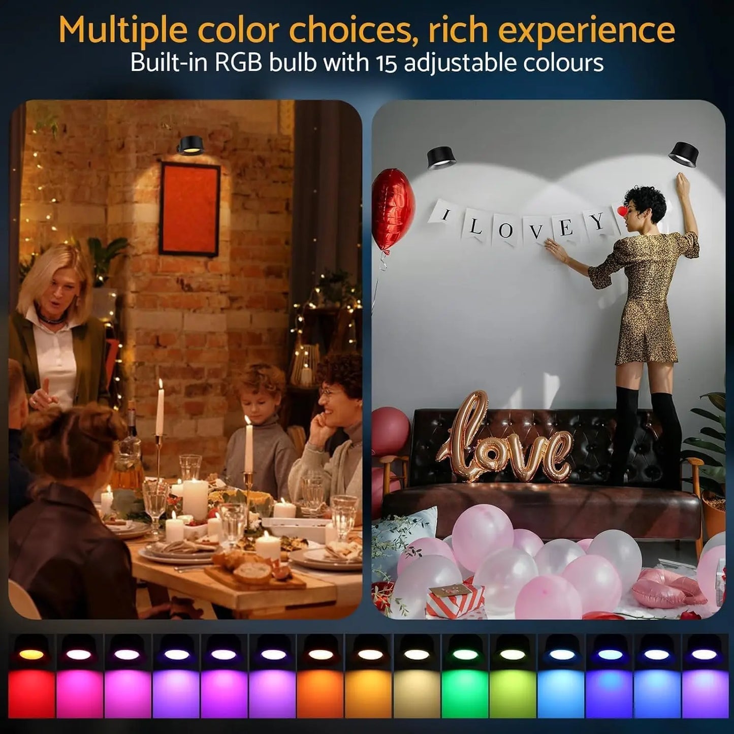 2Pack LED Wall Lights, Battery Wall Sconce,Magnetic Wireless Rechargeable Ambient Lights, Auxiliary Light rotates 360°, 3 Color