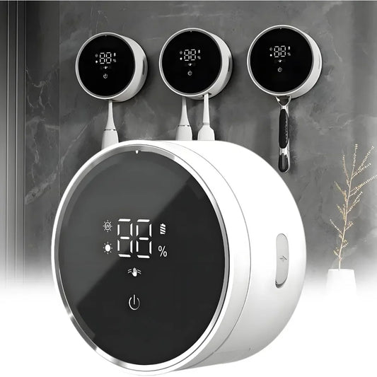 Toothbrush Holders Cleaner & Dryer for Bathroom - Mirror Wall Mounted [Rechargeable, Auto Sensor Open/Close Lid, LED Smart