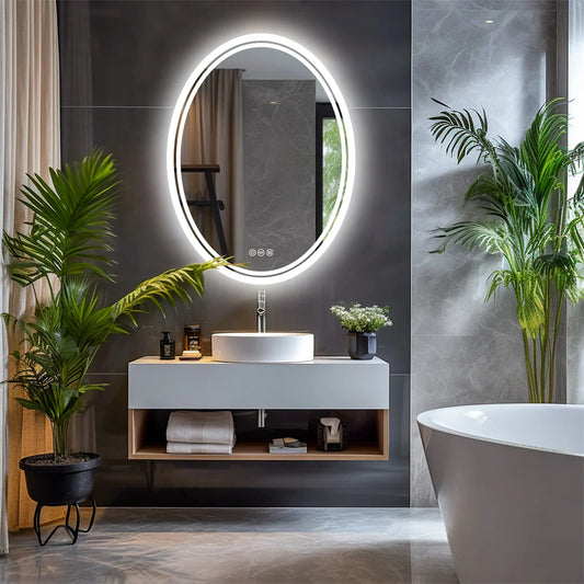 50x70cm Oval LED Illuminated Bathroom Mirror Wall Mounted with Lights And Demister Pad for Makeup And Shaving