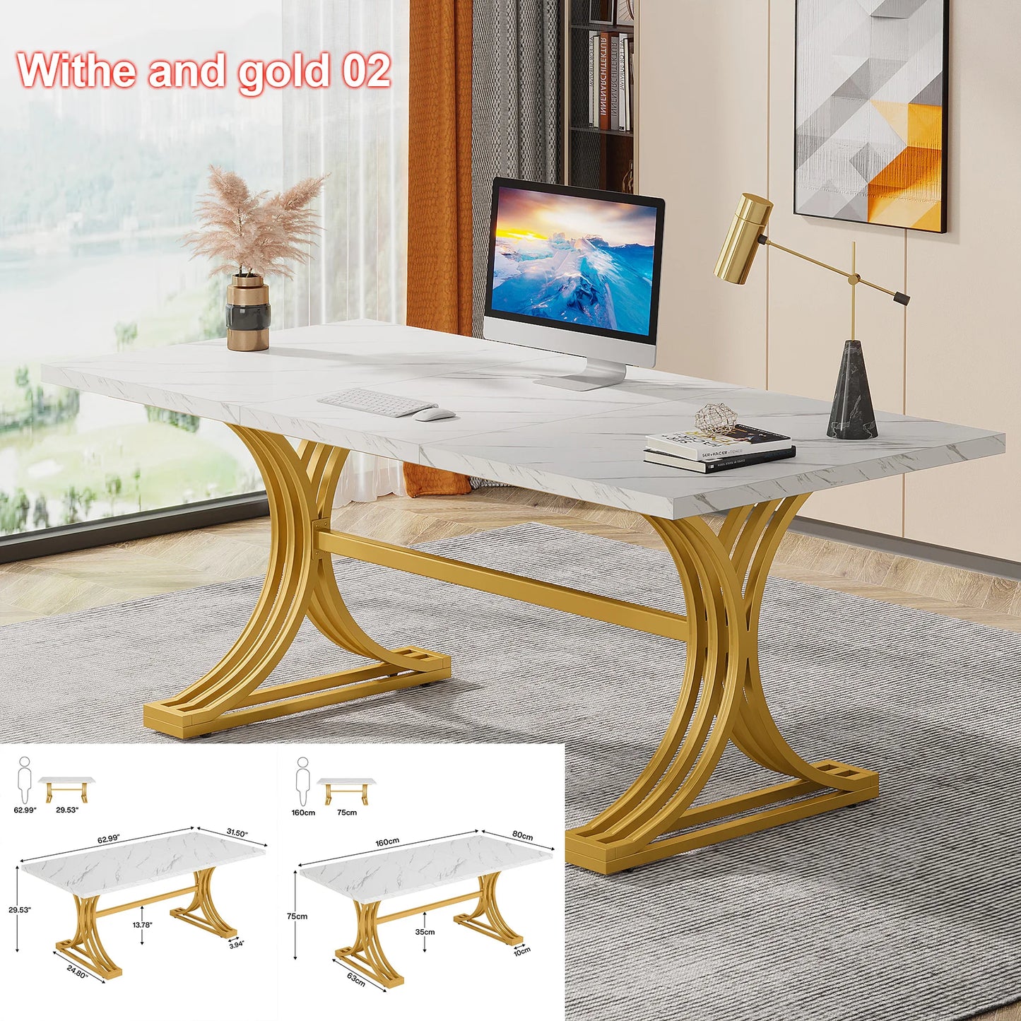 Tribesigns Modern Office Desk, 70.9" Wooden Computer Desk,Executive Desk with Gold Metal Legs, Large Workstation Home Office