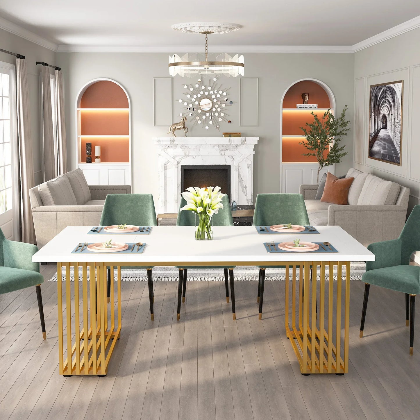 Tribesigns Modern Office Desk, 70.9" Wooden Computer Desk,Executive Desk with Gold Metal Legs, Large Workstation Home Office