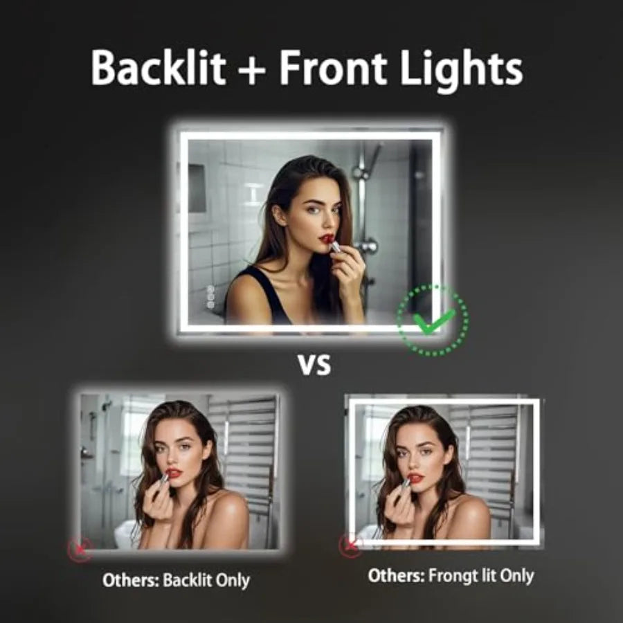 32x24 LED Bathroom Mirror with Lights LED Mirror for Bathroom Makeup Vanity Smart Mirror Lighted Front and BacklitStepless Dimm