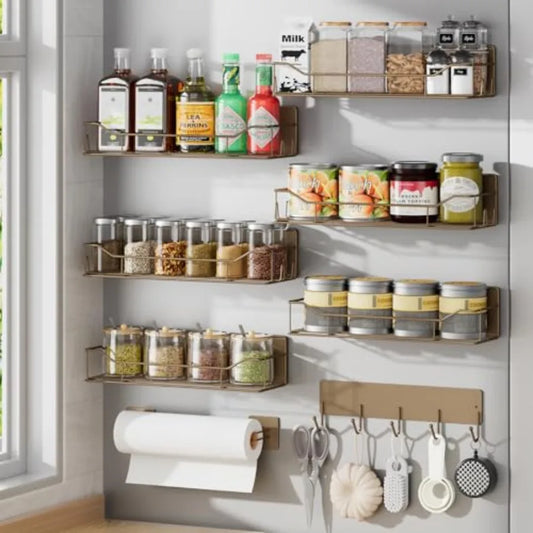 Magnetic Spice Rack for Refrigerator, Magnetic Fridge Shelves W/Adjustable Paper Towel Holder, Hook Rack, Moveable Spice Organi