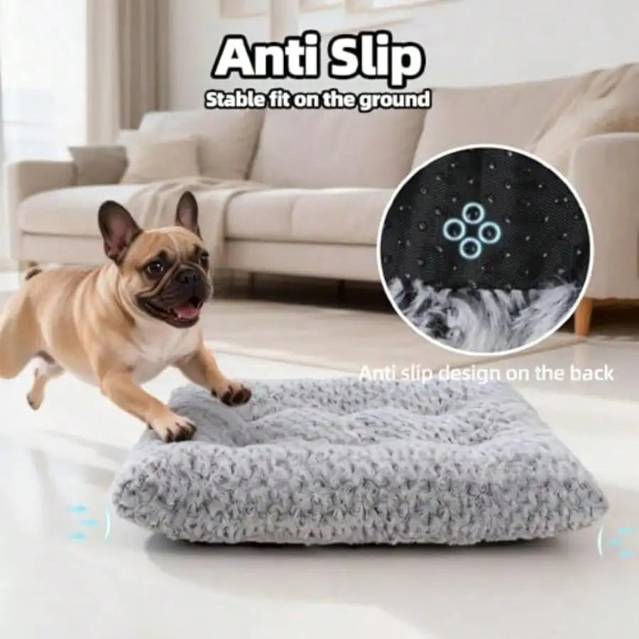 Dog Beds For Small Dogs Deluxe Plush, Washable Small Dog Cat Bed, Indestructible Dog Crate Pad, Anti-Slip Soft Pet Bed, Comfy Kennel Pad For Large, Jumbo, Small, Medium Dogs, 23"X 18"-M, Light Gray