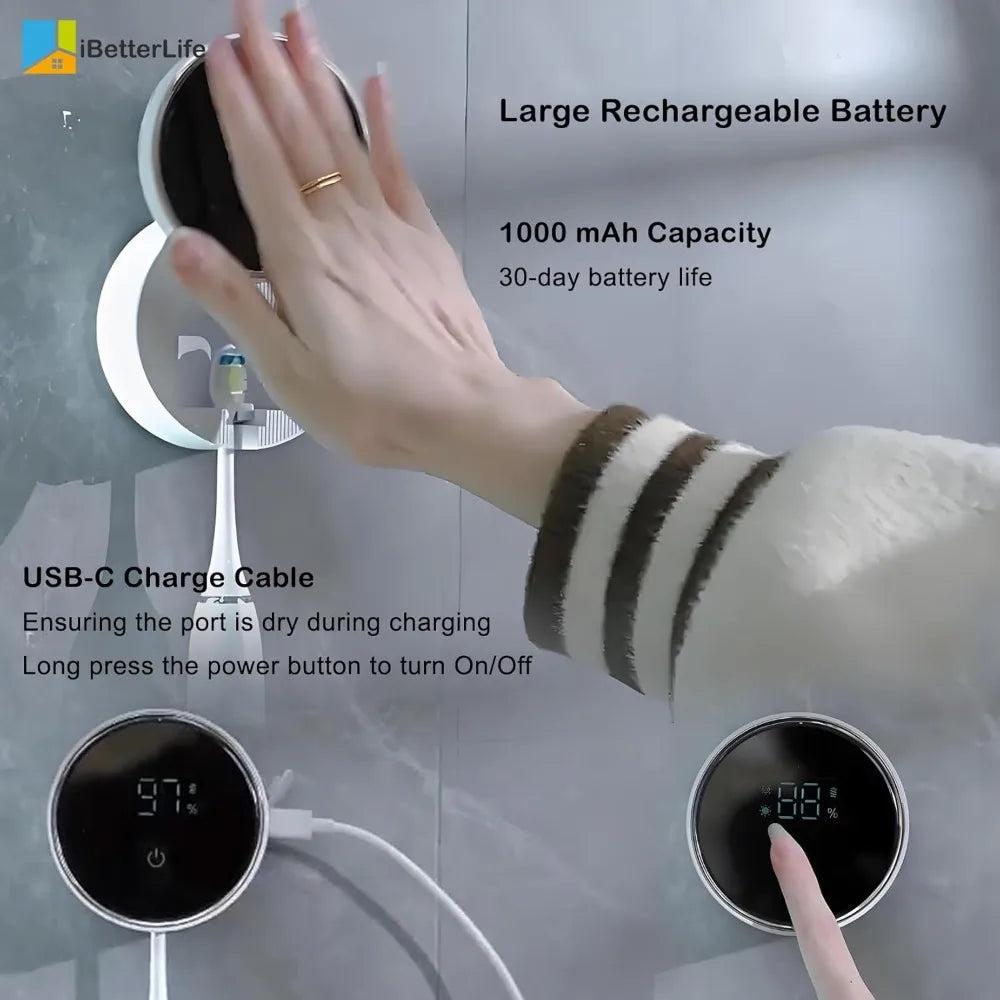 Toothbrush Holders Cleaner & Dryer for Bathroom - Mirror Wall Mounted [Rechargeable, Auto Sensor Open/Close Lid, LED Smart