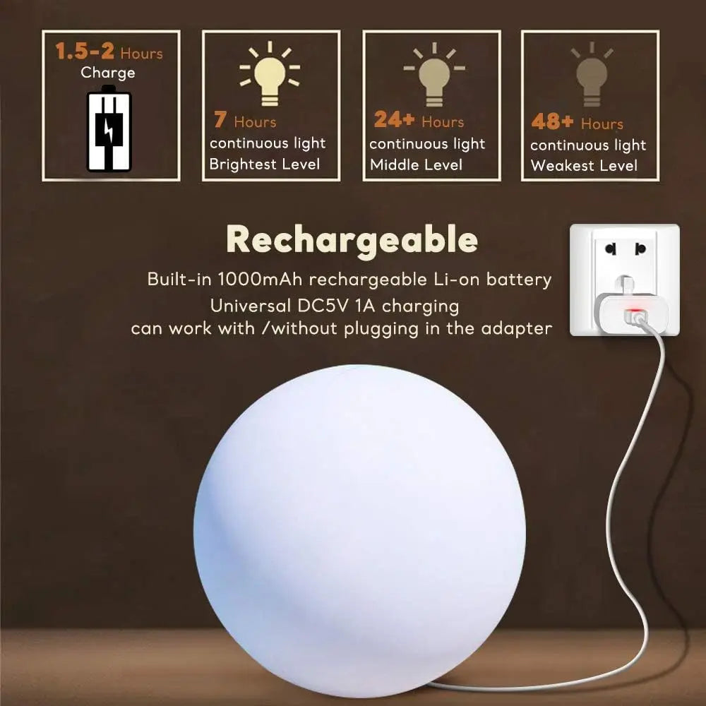 12-Inch LED Glowing Orb Light with Remote, Dimmable Rechargeable Floor Lamp, Waterproof Cordless Night Light for Home, Bedroom,