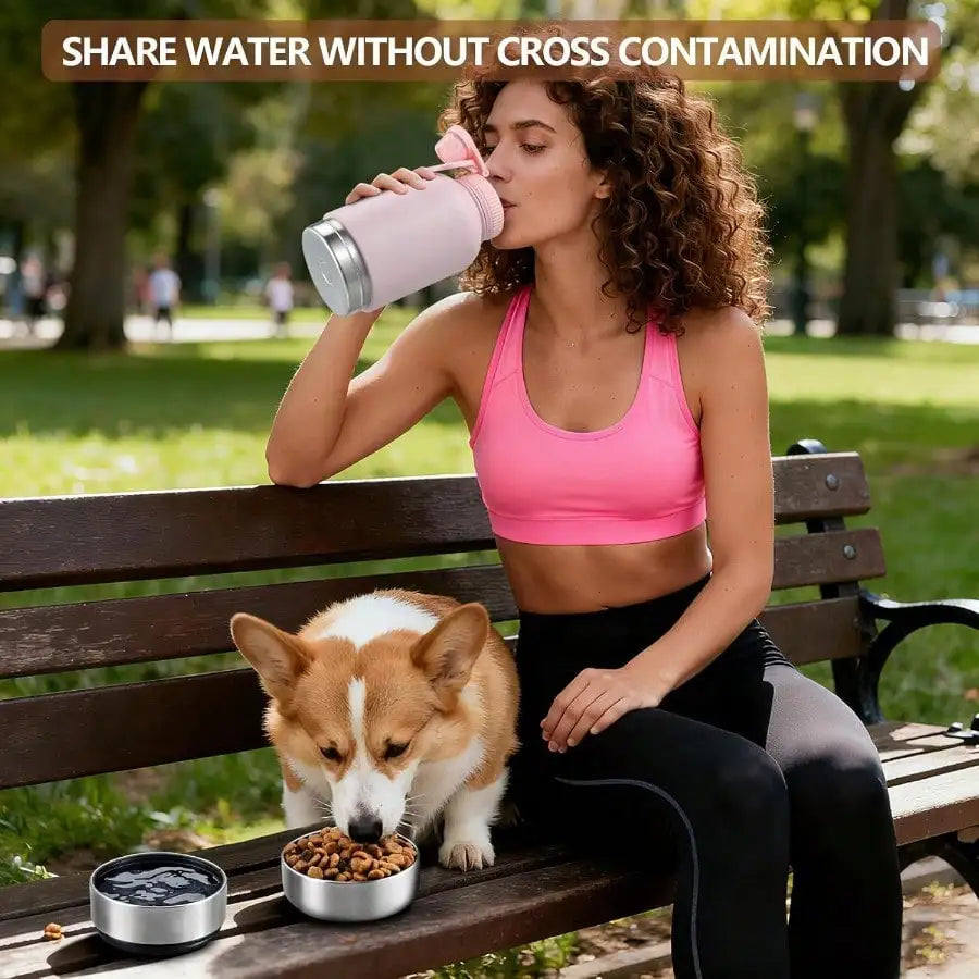 Insulated Dog Water Bottle With 2 Bowls, 32oz Travel Stainless Steel Double Wall , Portable Pet Dispenser, Gifts For Puppy Small Medium Dogs Walking Hiking And Camping