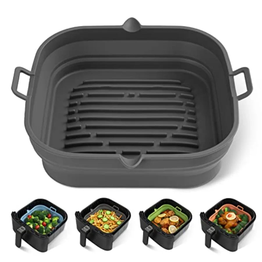 Silicone Air Fryer Liners Square - Reusable Airfryer Collapsible Basket - Easy to Clean Air Fryers Pot for 5.8 to 8 Qt Baking T