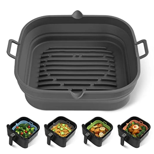 Silicone Air Fryer Liners Square - Reusable Airfryer Collapsible Basket - Easy to Clean Air Fryers Pot for 5.8 to 8 Qt Baking T