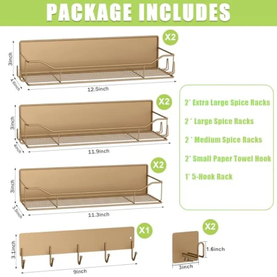 Magnetic Spice Rack for Refrigerator, Magnetic Fridge Shelves W/Adjustable Paper Towel Holder, Hook Rack, Moveable Spice Organi