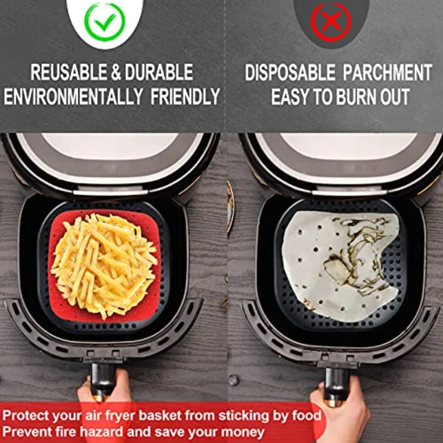 Upgrade Reusable Air Fryer Liners with Raised Silicone Patented Product BPA Free Non-Stick Silicone Air Fryer Mats Air Fryer Si